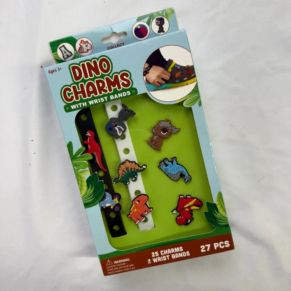 Dino Charms with Wrist Bands‎ 25 Dinosaur Charms 2 Wristbands Ages 3+
